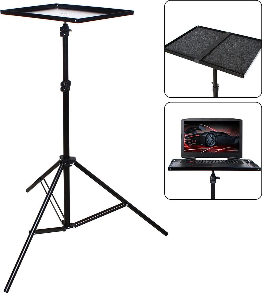 Laptopständer - Ständer/Erhöher - Höhenverstellbar 69–190 cm - Klappbar - Stahlablage 39×29 cm - Max. 5 kg - Anti-Rutsch-Pads - Schwarz