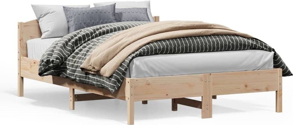 Design Massivholzbett mit Kopfteil 140x200 cm Kiefer, Produktbild 