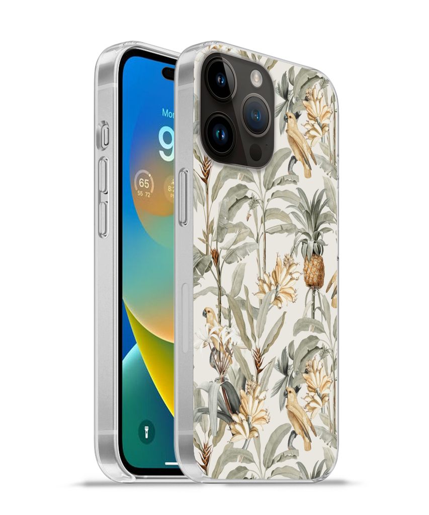 MuchoWow Handyhülle Schutzhülle Hülle für Apple iPhone 14 Pro Max Blume - Ananas - Tropisch Silikon Softcase Handy Hülle - Hardcover