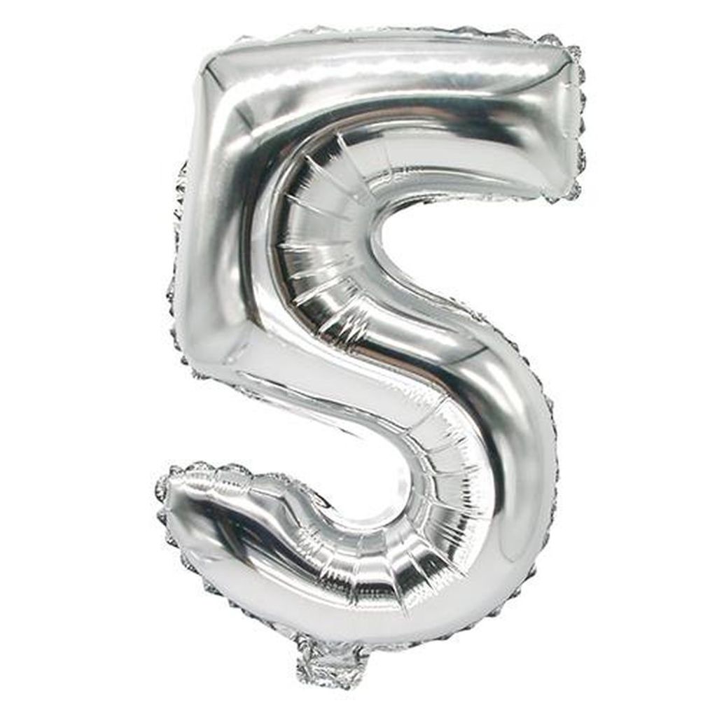 Papstar Zahlen-Luftballons aus Folie 35 x 20 cm silber "5", 24 Stück