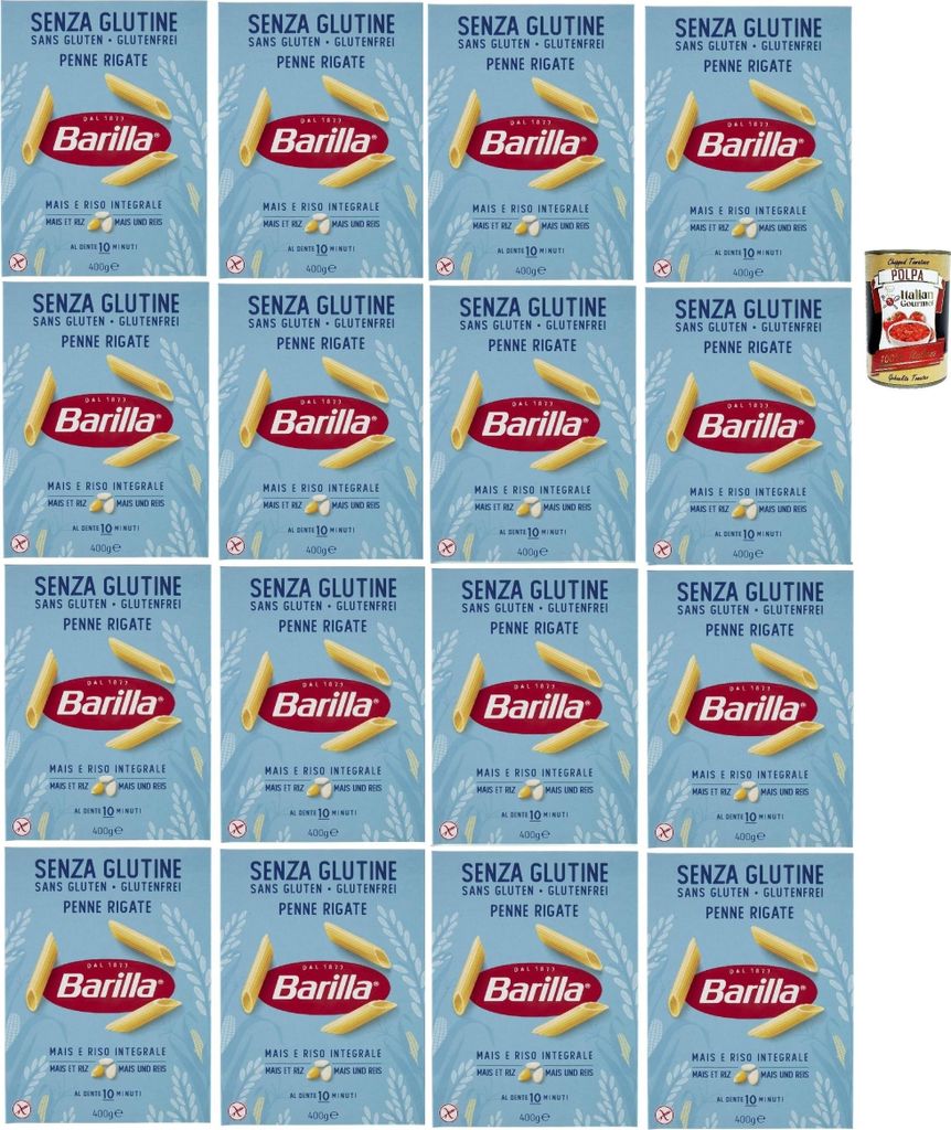 Barilla Glutenfrei Penne Rigate – 16 x 400 g (6,4 kg) | Mais & Vollkornreis, al dente in 10 Min., vegan & glutenfrei, perfekte Saucenhaftung – ...