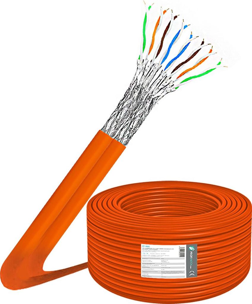 Cat7 Verlegekabel Installationskabel 50m Netzwerkkabel 10 Gbit 1000 Mhz Datenkabel S/FTP AWG23 PIMF Halogenfrei Duplex orange