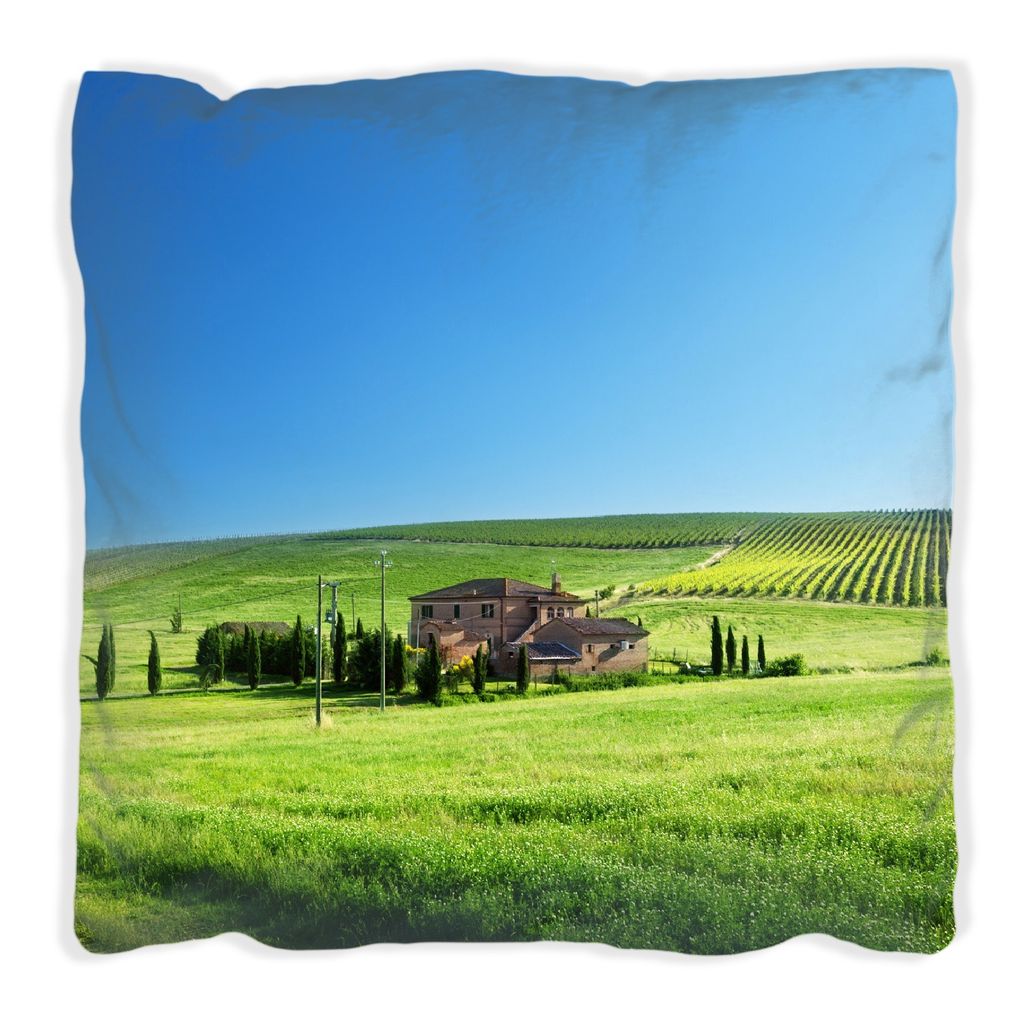 Wallario Premium Kissen, weiche Oberfläche, mit Motiv Farm in der Toskana, Größe: 30 x 30 cm, mit weißer Rückseite