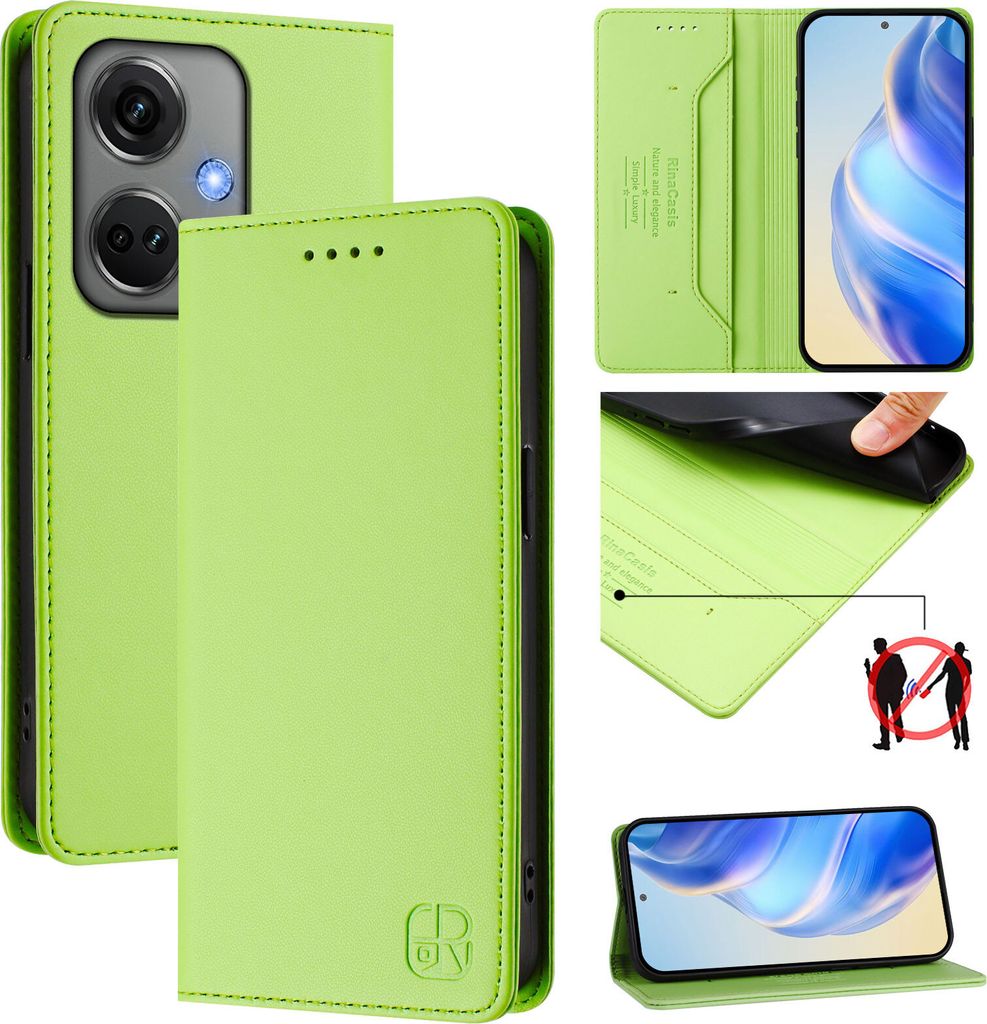 Lederhülle für OnePlus Nord CE3 Hülle Flip Brieftasche Kartenfächern Ständer Schutzhülle Grün