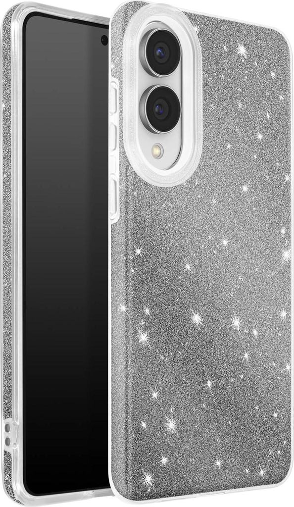 Avizar, Hülle Galaxy S25 Edge Bi-Material mit glitzernder Oberfläche, Silber