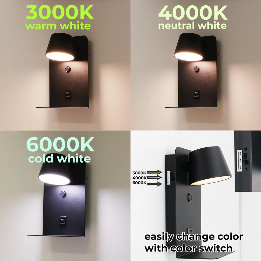 Applique murale LED ajustable 6W puces Osram avec chargeur USB et Type C