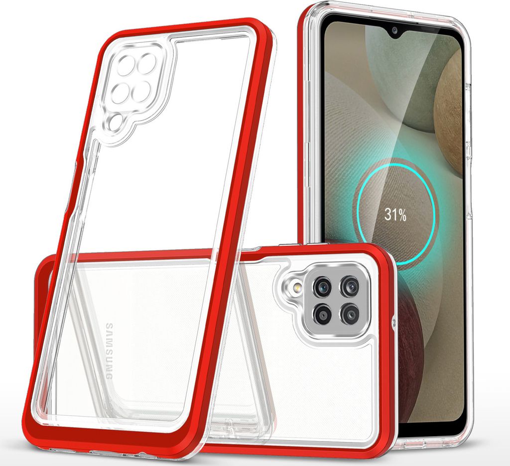 Clear 3in1 Case für Samsung Galaxy A22 4G Gel Cover mit Rahmen rot