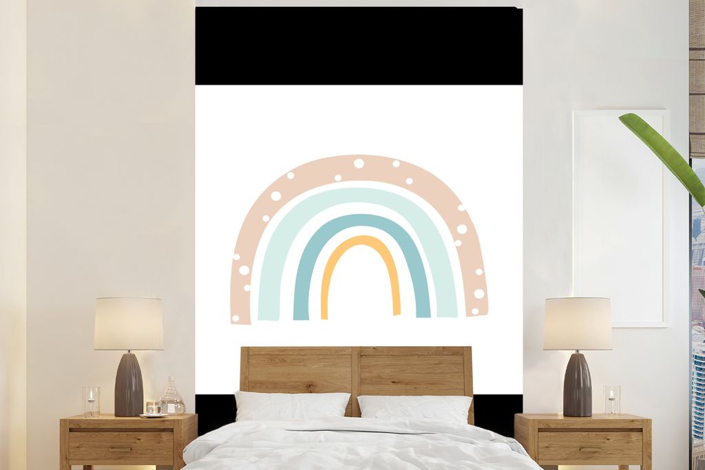 MuchoWow Fototapete für Wohnzimmer oder Schlafzimmer Wandtapete Vinyl Motivtapete Regenbogen - Kinder - Pastell - Tupfen - Baby - 200x300 cm - K...