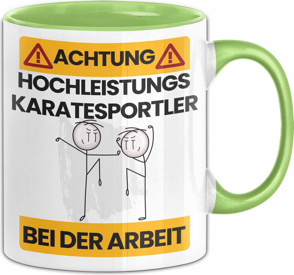 Karatesportler Tasse Geschenk Lustiger Spruch Geschenkidee für Karatesportler Achtung Hochleistungs Karatesportler Bei Der Arbeit (Grün)
