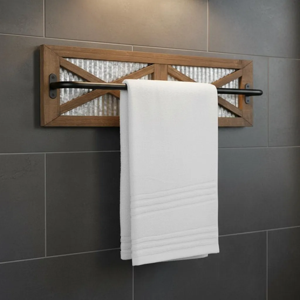 Porte-serviettes 60 cm bois massif et acier galvanisé anti-rouille