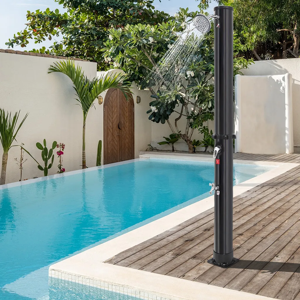 Douche de jardin solaire 35 litres noire avec mitigeur et pommeau