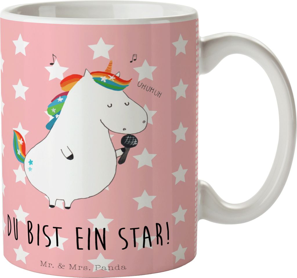 Mr. & Mrs. Panda Kaffeetasse Einhorn Sänger - Rot Pastell - Geschenk, Freundin, Fest, Geburtstag, schöne tasse, Unicorn, Disco, Party, Becher, ha...