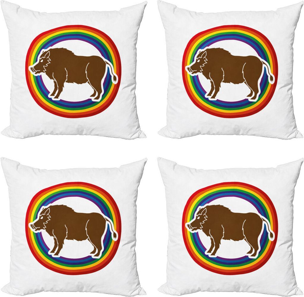 ABAKUHAUS Finnwal Kissenbezug Set (4 Stück), Wildschwein Eber in Rainbow, Moderner Doppelseitiger Digitaldruck, 45 cm x 45 cm, Mehrfarbig