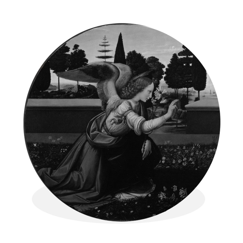 MuchoWow Aluminium Wandkreis Die Verkündigung von Leonardo - Leonardo da Vinci Ø 30 cm Wanddeko Modern Wohnzimmer - Wand Bild - Wohnzimmer - Ru...