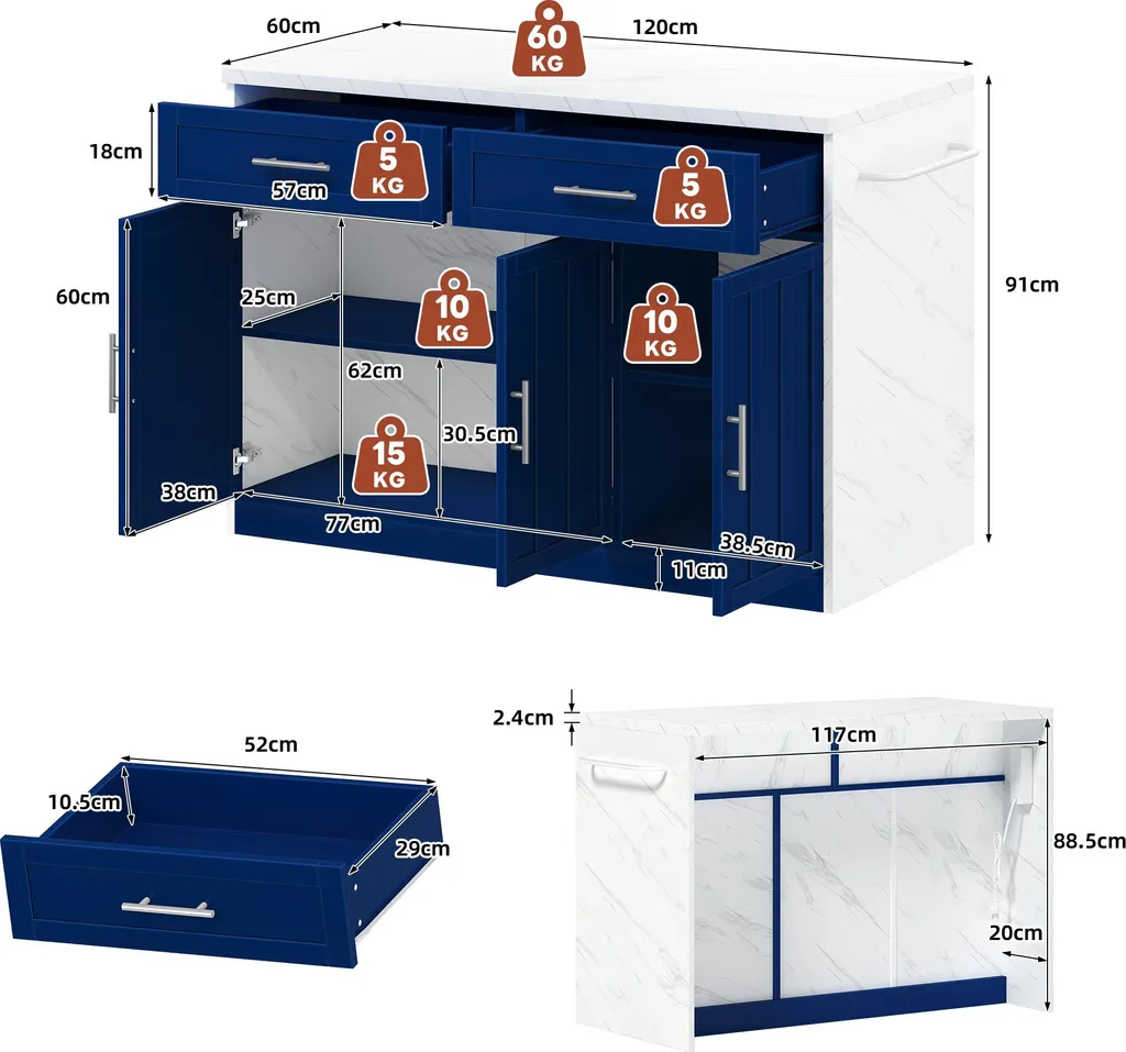 Table de cuisine haute avec prises intégrées et rangement modulable