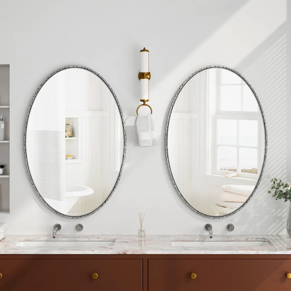 Miroir Mural Ovale 65x100cm Argent pour Agrandir une Petite Salle de Bain