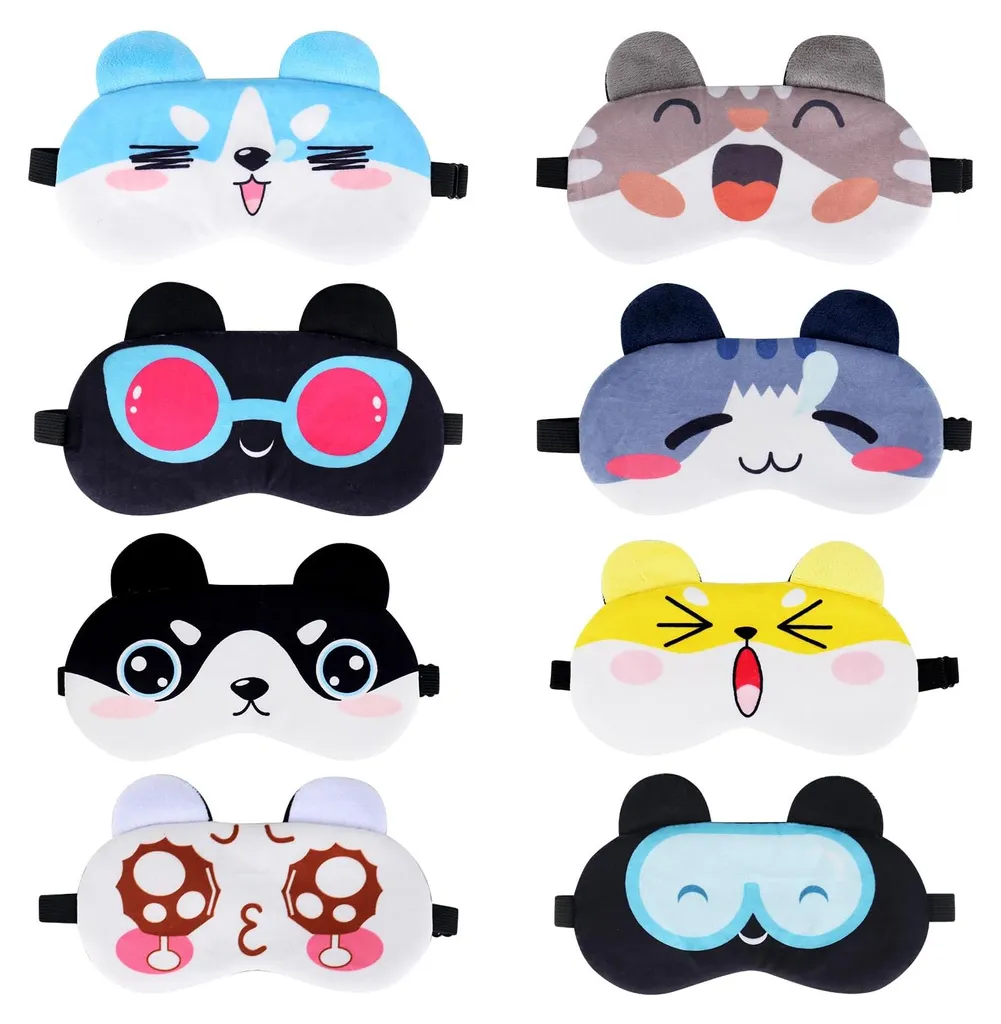 Lot de 8 Masques de Sommeil Animaux - Bandeau de Nuit Doux pour Enfant