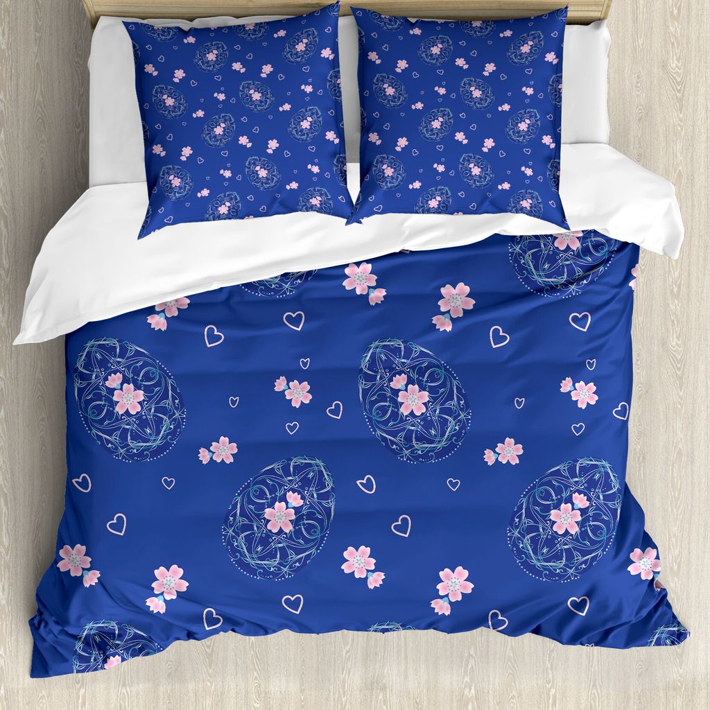 ABAKUHAUS Blumen Bettbezug Set für Einzelbetten, Ostereier Blumen-Herzen, Milbensicher Allergiker geeignet mit Kissenbezug, 155 cm x 220 cm - 80 x...