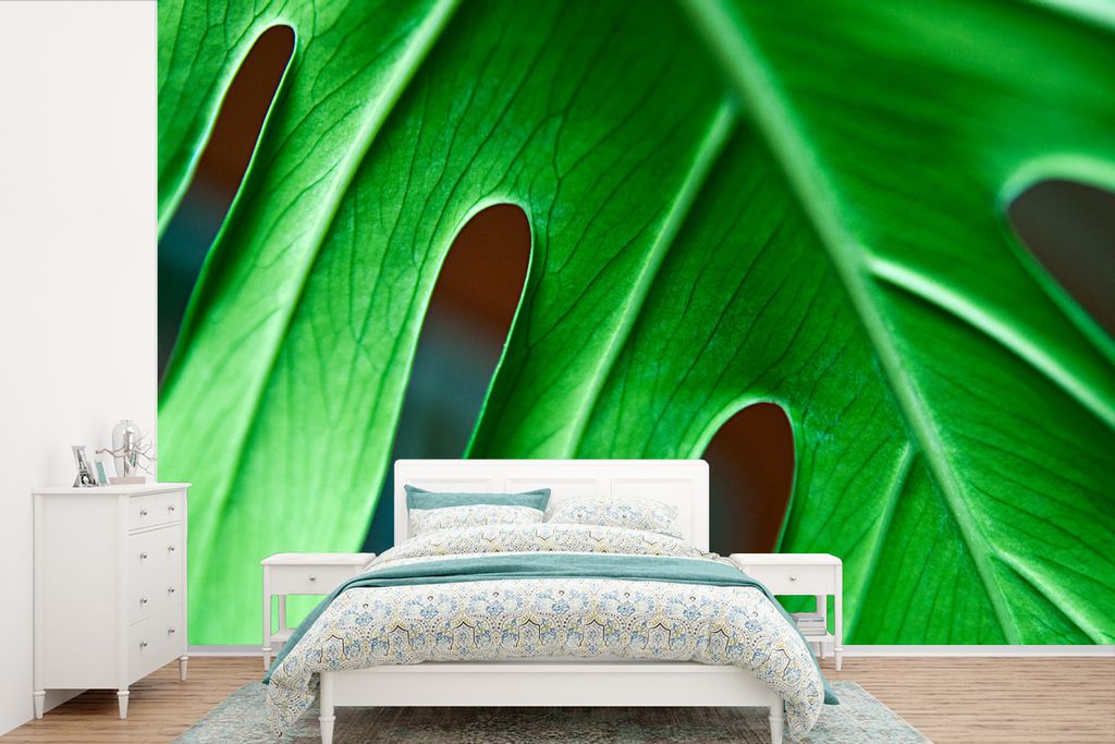 MuchoWow Fototapete für Wohnzimmer oder Schlafzimmer Wandtapete Vinyl Motivtapete Lebendige botanische Blätter - 390x260 cm - Papiertapete