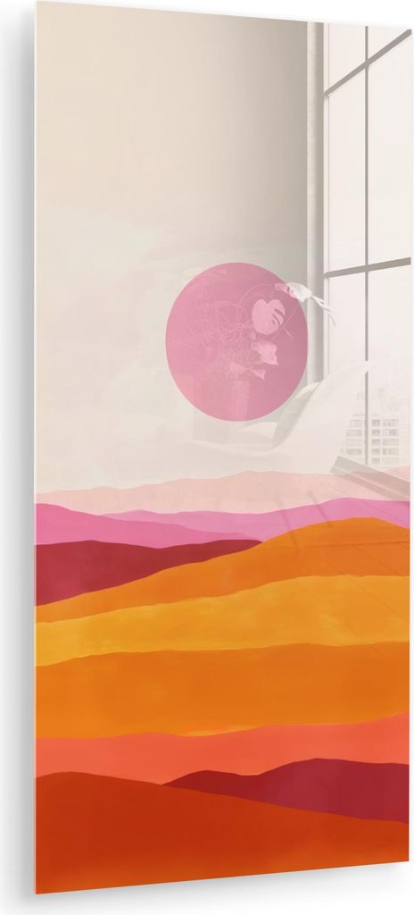 MuchoWow Glasbilder - Bilder auf Wandbild - Foto auf Glas Hügel - Orange - Sonne - Abstrakt 60x120 cm Wanddekoration aus Glas - Acrylglasbild - Ac...