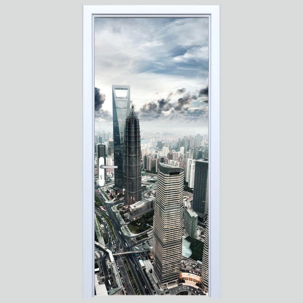Decorazione Porte Skyscraper 269PD | Tessuto Adesivo Design Urbano
