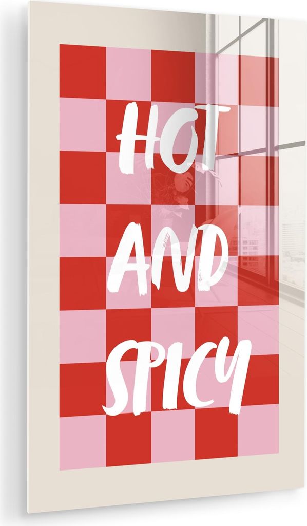 MuchoWow Glasbilder - Bilder auf Wandbild - Foto auf Glas Scharf - Würzig - Kariert - Rot 60x90 cm Wanddekoration aus Glas - Acrylglasbild - Acryl...