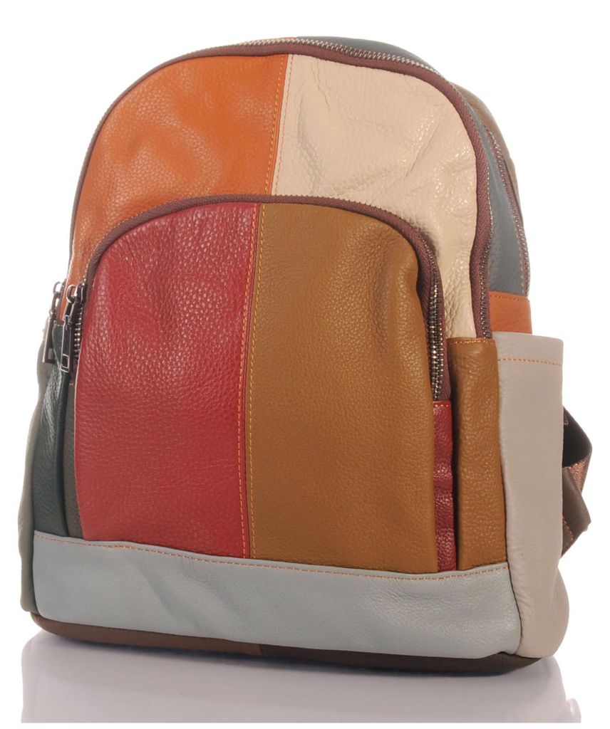 Handgefertigter kleiner City Backpack Pachwork Rucksack Leder bunt 30703