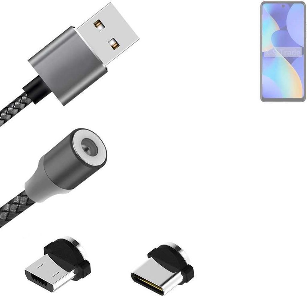 K-S-Trade Hochwertiges Magnet-Lade-kabel Sync-Kabel Daten-Kabel für Tecno Spark 10 mit USB-Typ-C-Anschluss und Micro-USB-Anschluss 2A bis zu 480mbps
