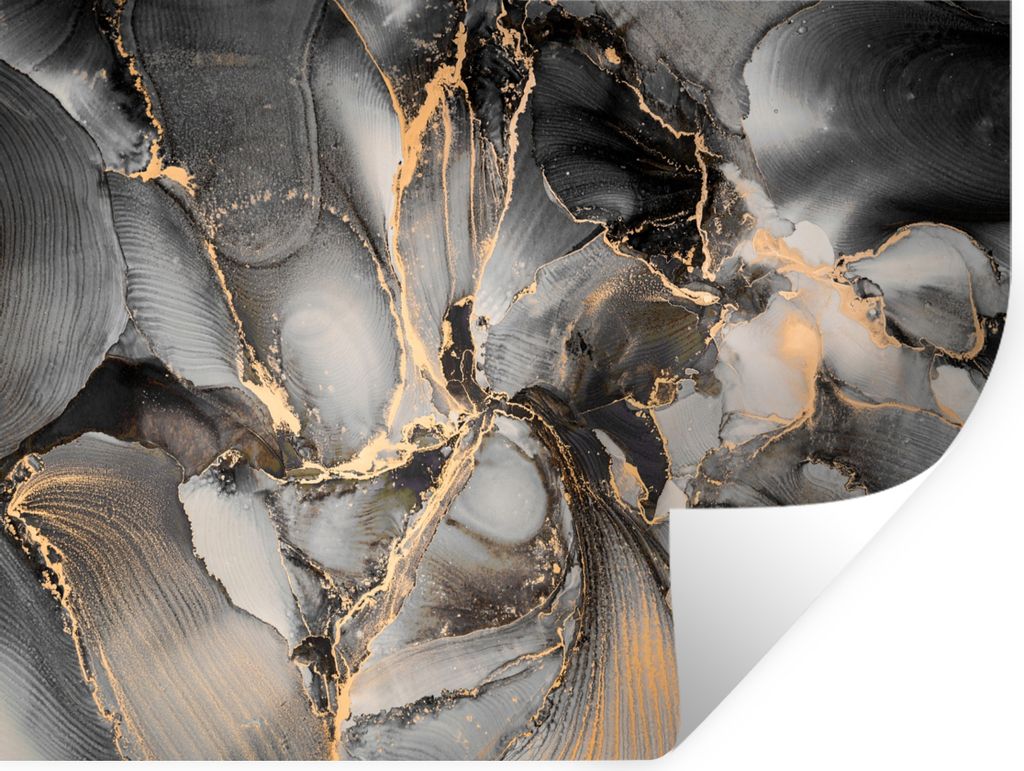 MuchoWow Wandtattoo Wandsticker Wandaufkleber Grau - Luxus - Gold - Marmor 120x90 cm Selbstklebend und Repositionierbar - Aufkleber