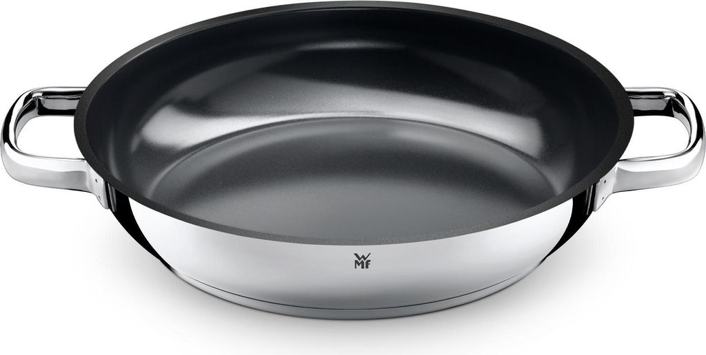 A close-up studio shot of a WMF all-purpose frying pan.