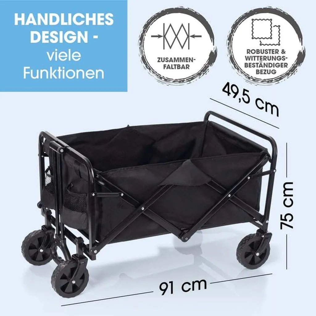 Chariot à pédales pliable EASYmaxx - Roues maniables et Noir mat