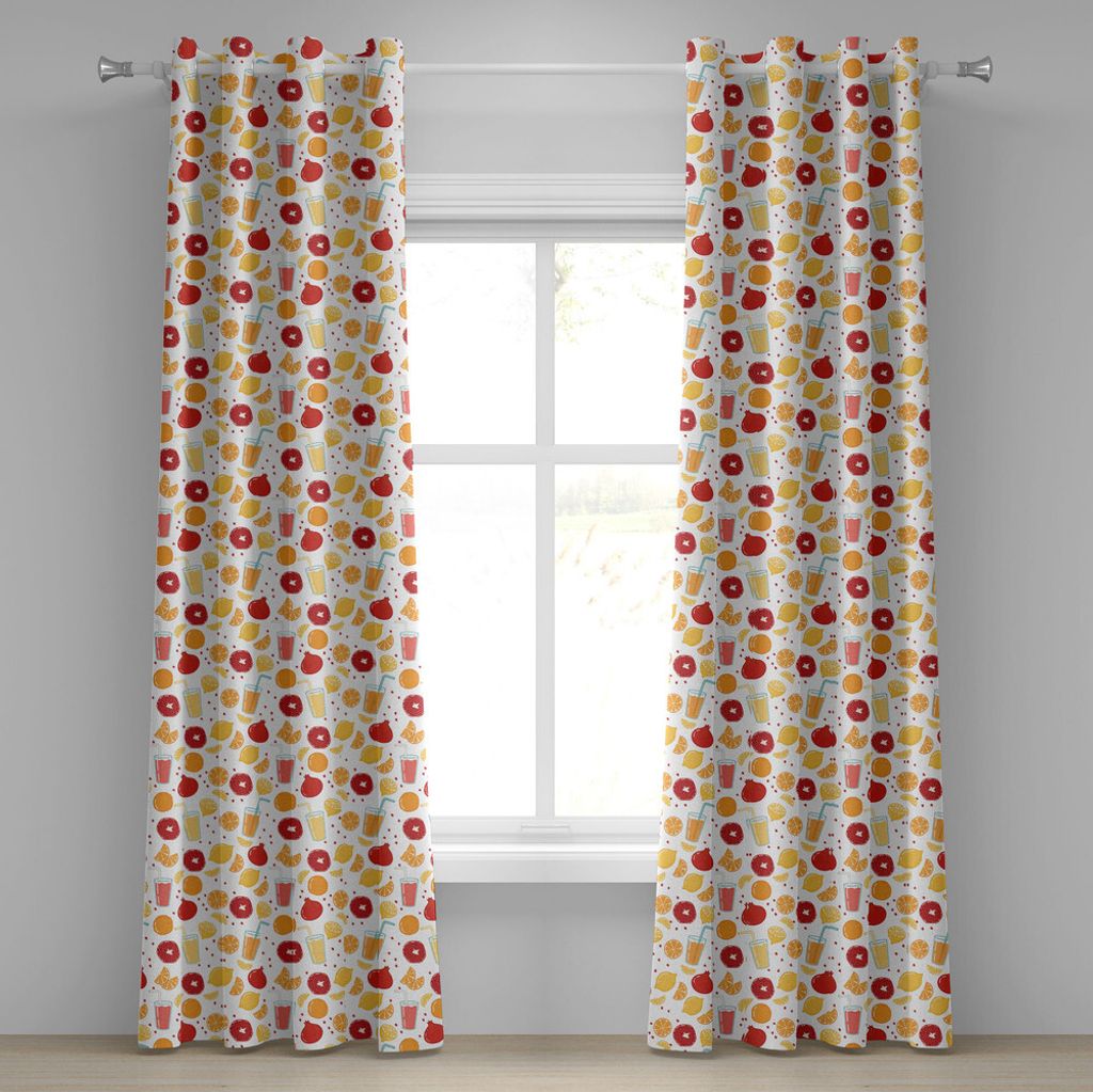 ABAKUHAUS Modern Ösenvorhang, Frucht-Granatapfel-Orangensaft-Küchen-Zitronen-süßes leckeres Lebensmittel-Artsy Illustration, Dekorative 2-Panel...