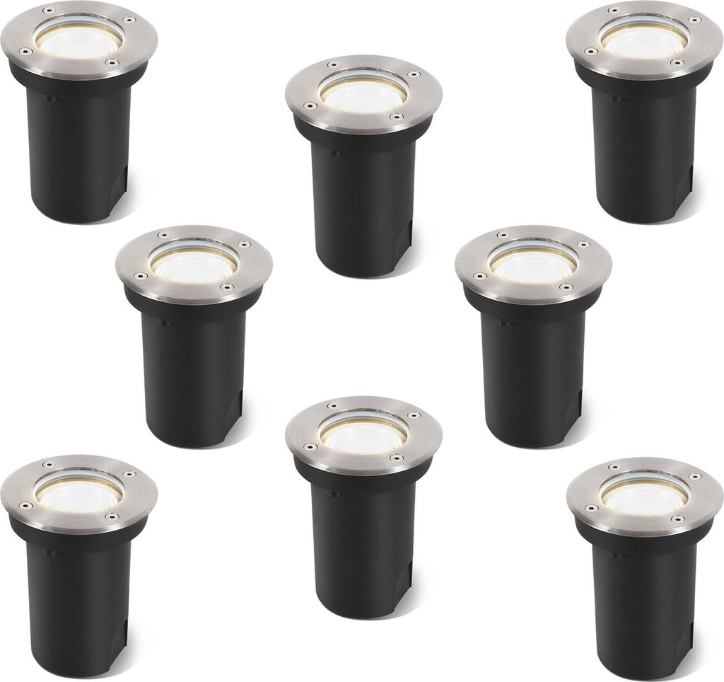 Ikodm 8x 3W Bodenleuchte Schwenkbar IP65 Außen LED Bodeneinbaustrahler Bodenstrahler Bodenlampe Neutralweiß - Silber Gehäuse