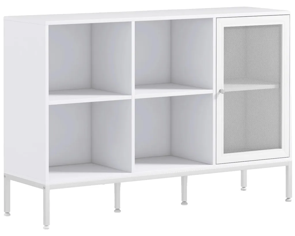 Meuble de cuisine blanc avec étagères réglables et niches de rangement