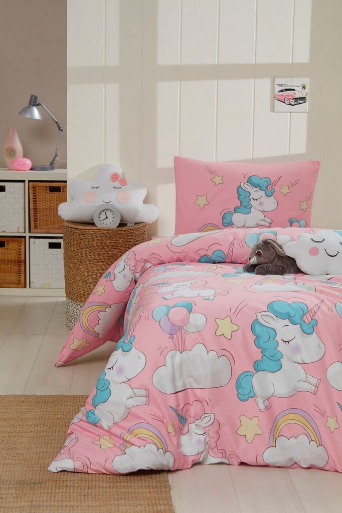 L'Essentiel Linge de Maison, Unicornio - Pink, Rosa, Einzelbettbezug-Set (DE), 70 % BAUMWOLLE / 30 % POLYESTER, 135 x 200 cm