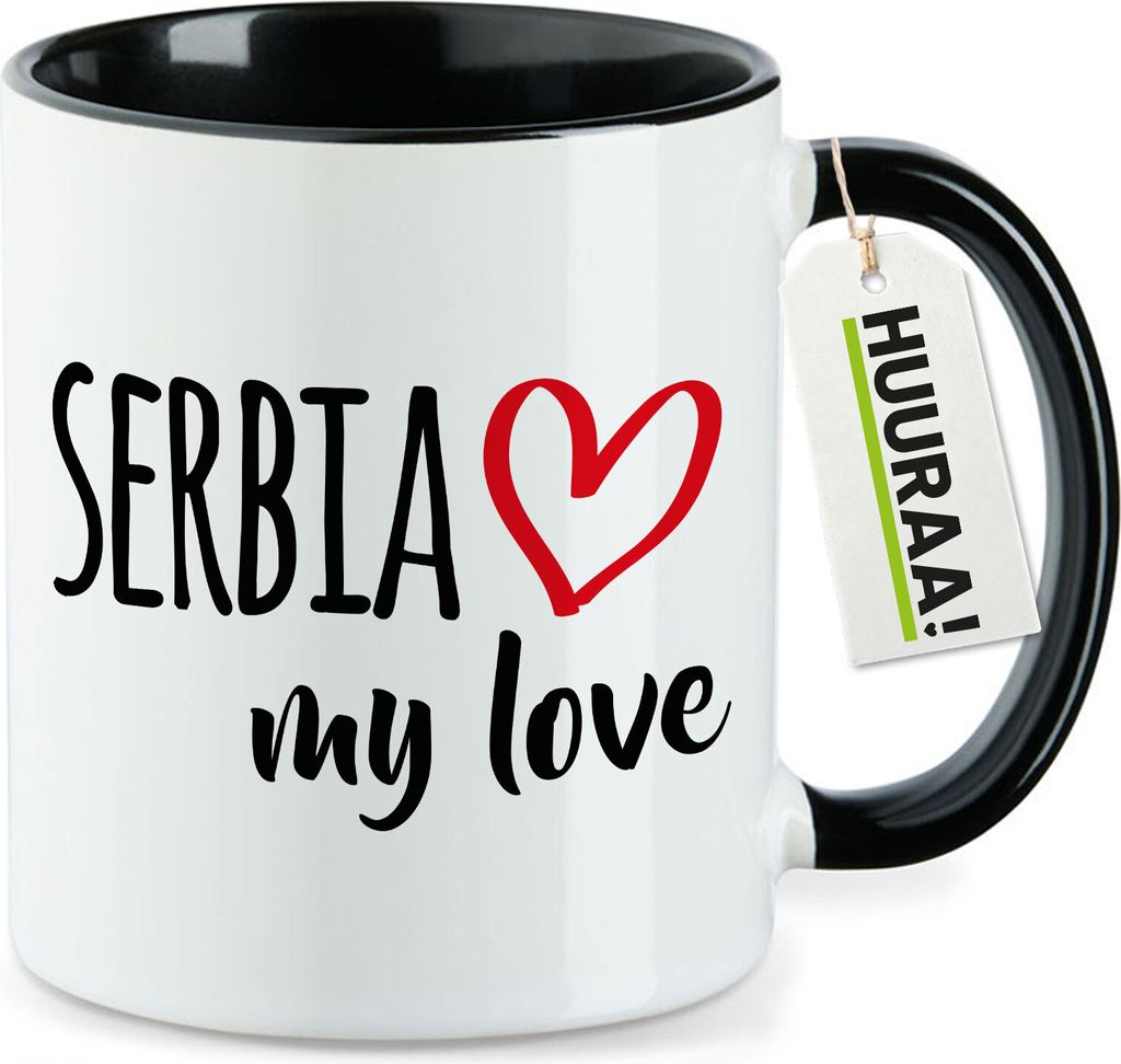 Huuraa Kaffeetasse Serbia my love 330ml Schwarz Keramik Kaffeebecher Geschenkidee