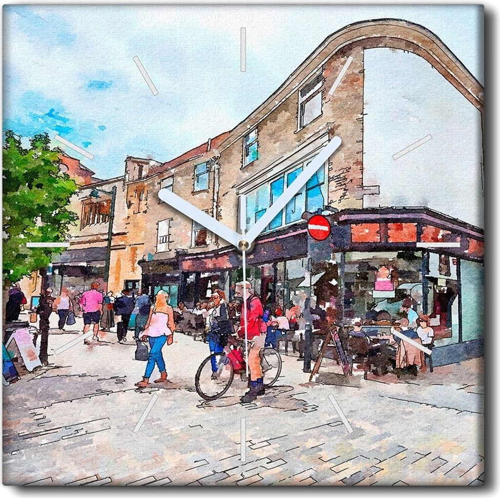 Coloray Uhr auf Leinwand 30x30 cm Wand Uhr Dekoration Wohnzimmer Segeltuch weiße Zeiger -Aquarelltouristen