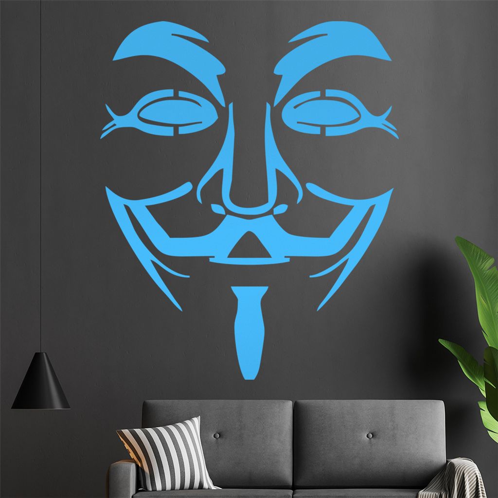 KIWISTAR Anonymous Maske - Guy Fawkes Wandtattoo in 6 Größen - Wandaufkleber Wall Sticker - Dekoration, Küche, Wohnzimmer, Schlafzimmer, Badezimmer