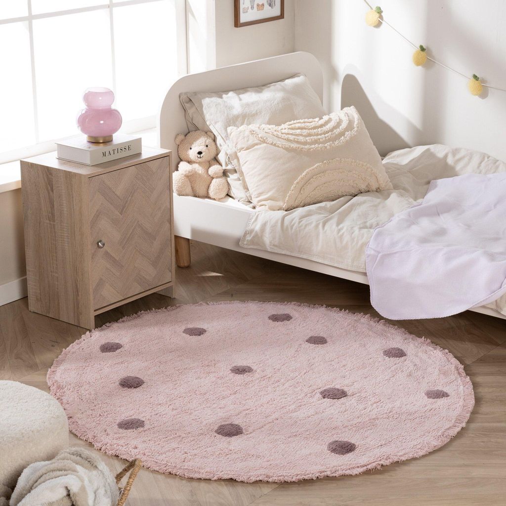 Volero - Teppich Kinderzimmer Rund - Lou Dots Lila - Ø 120cm - Kinderzimmer, Babyzimmer