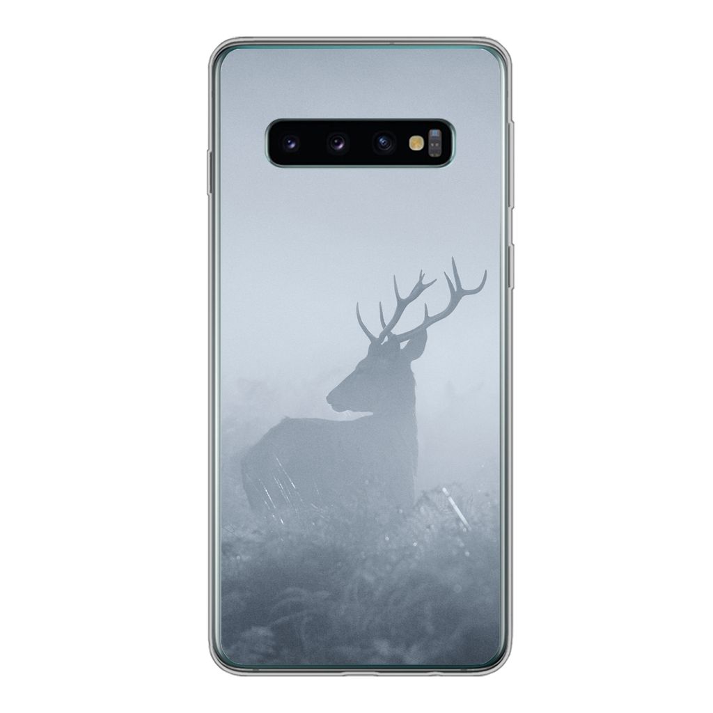 MuchoWow Handyhülle Schutzhülle Hülle für Samsung Galaxy S10 Hirsche - Nebel - Wald Silikon Softcase Handy Hülle - Handytasche
