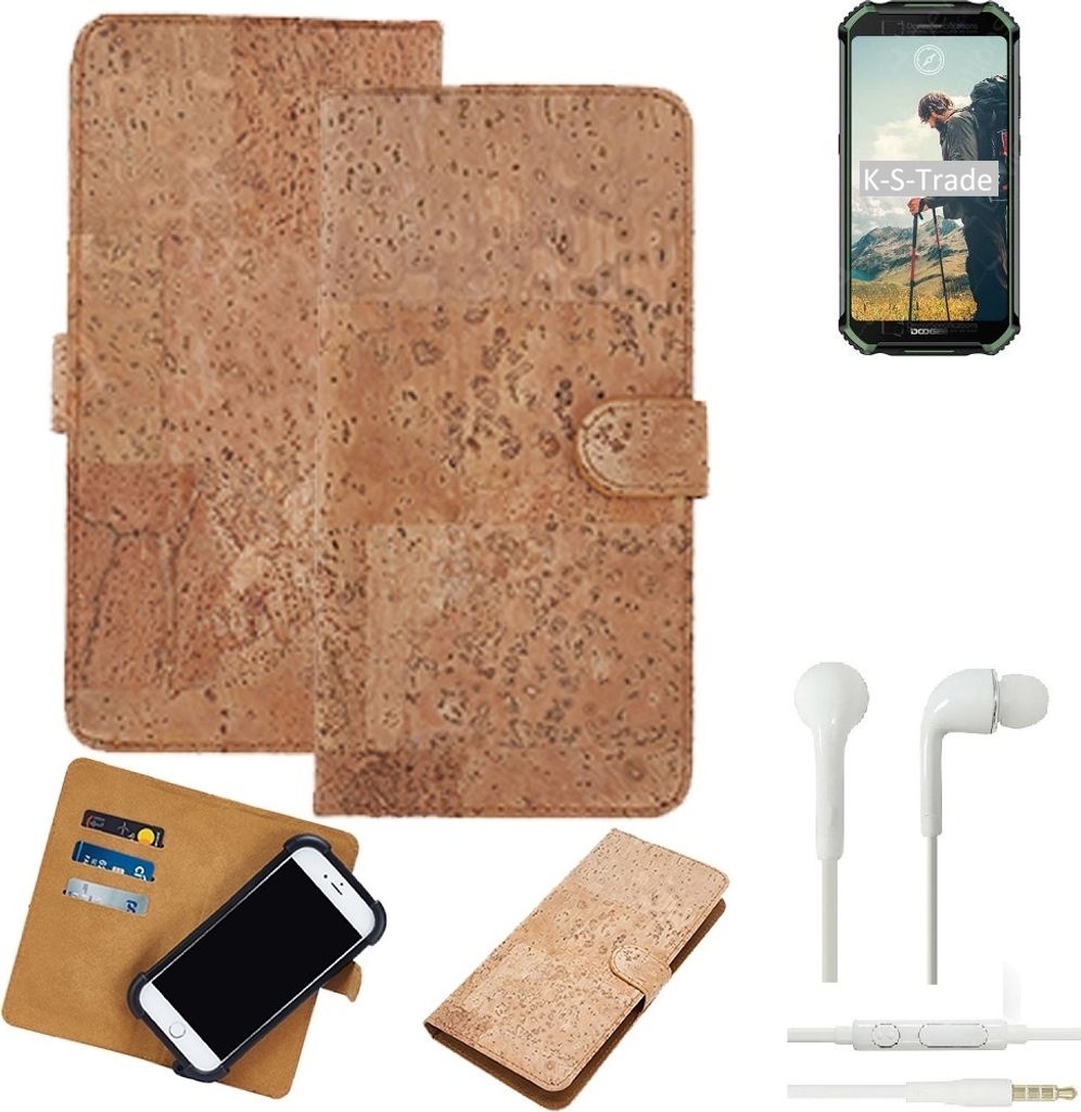 K-S-Trade Hülle kompatibel mit Doogee S40 + in ear Kopfhörer Kork Handyhülle Cover Schutzhülle TPU Case Bumper in Hellbraun, (1x)