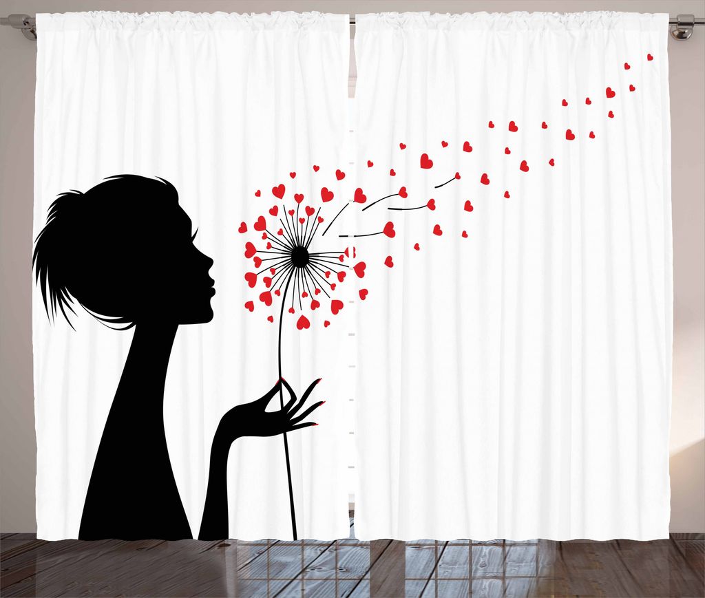 ABAKUHAUS Löwenzahn Rustikaler Vorhang, Frau mit Löwenzahn, Wohnzimmer Universalband Gardinen mit Schlaufen und Haken, 280 x 175 cm, Vermilion Sc...