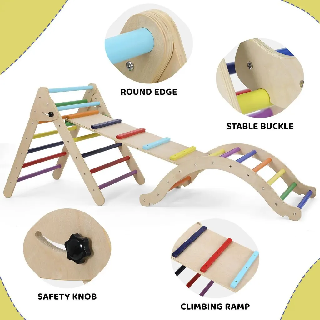 Triangle d'escalade pliable bois : la solution motricité enfant 3-7 ans
