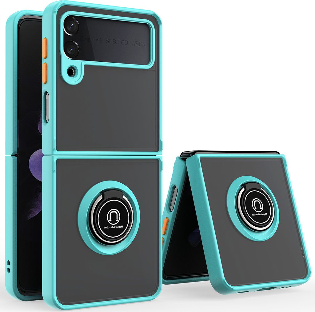 Samsung Z Flip4 Hülle, Ring Halter Ständer Matte Transluzent TPU Rahmen Stoßfest Schutzhülle für Samsung Galaxy Z Flip 4 5G Hellblau