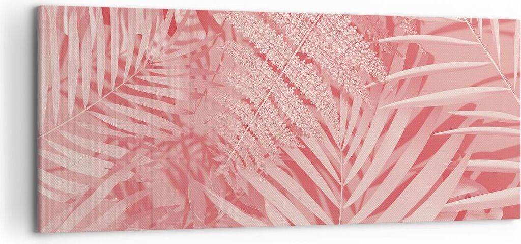 Bild auf Leinwand - Leinwandbild - Einteilig - Rosa Blätter Palmen - 100x40cm - Wand Bild - Wanddeko - Wandbilder - Leinwanddruck - Bilder - Wandd...