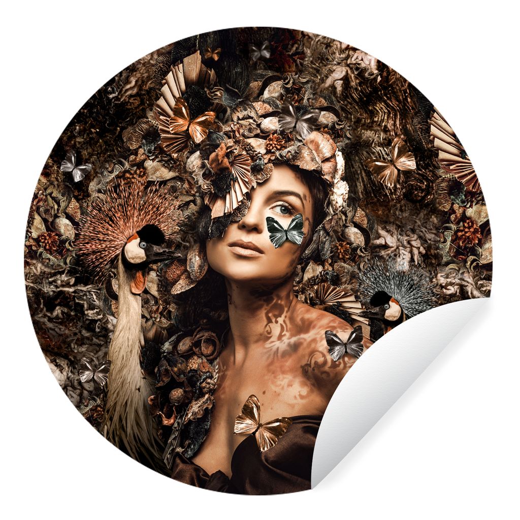 MuchoWow Runde Wandtattoo - Wandsticker Tapete Aufkleber Luxus - Frau - Tiere - Schmetterlinge - Vögel Ø 80 cm Selbstklebend und Repositionierb...