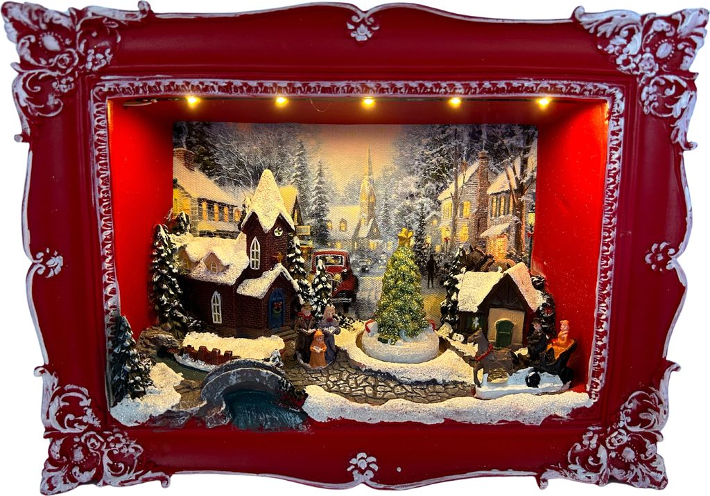 abc HOME | Wandbild Winterszene & Spieluhr | Weihnachten | LED's | Melodie | 21 cm H