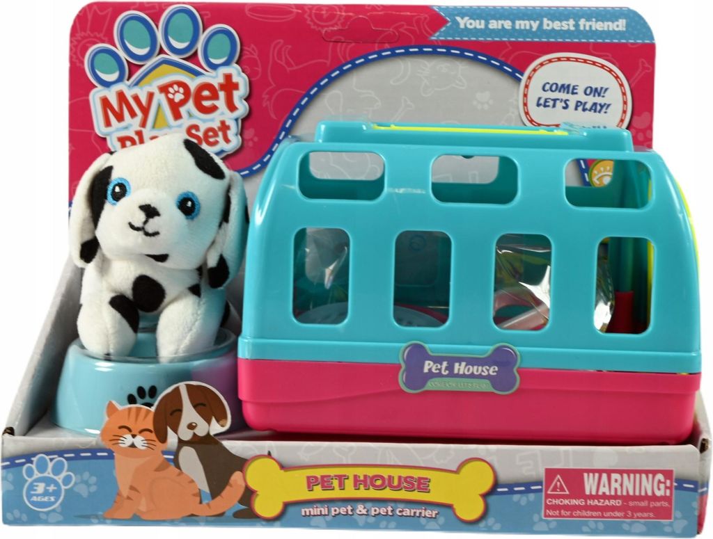 Süßer Dalmatiner Plüschwelpe mit Transportbox - Pflege Set & Kuscheltier für Kinder