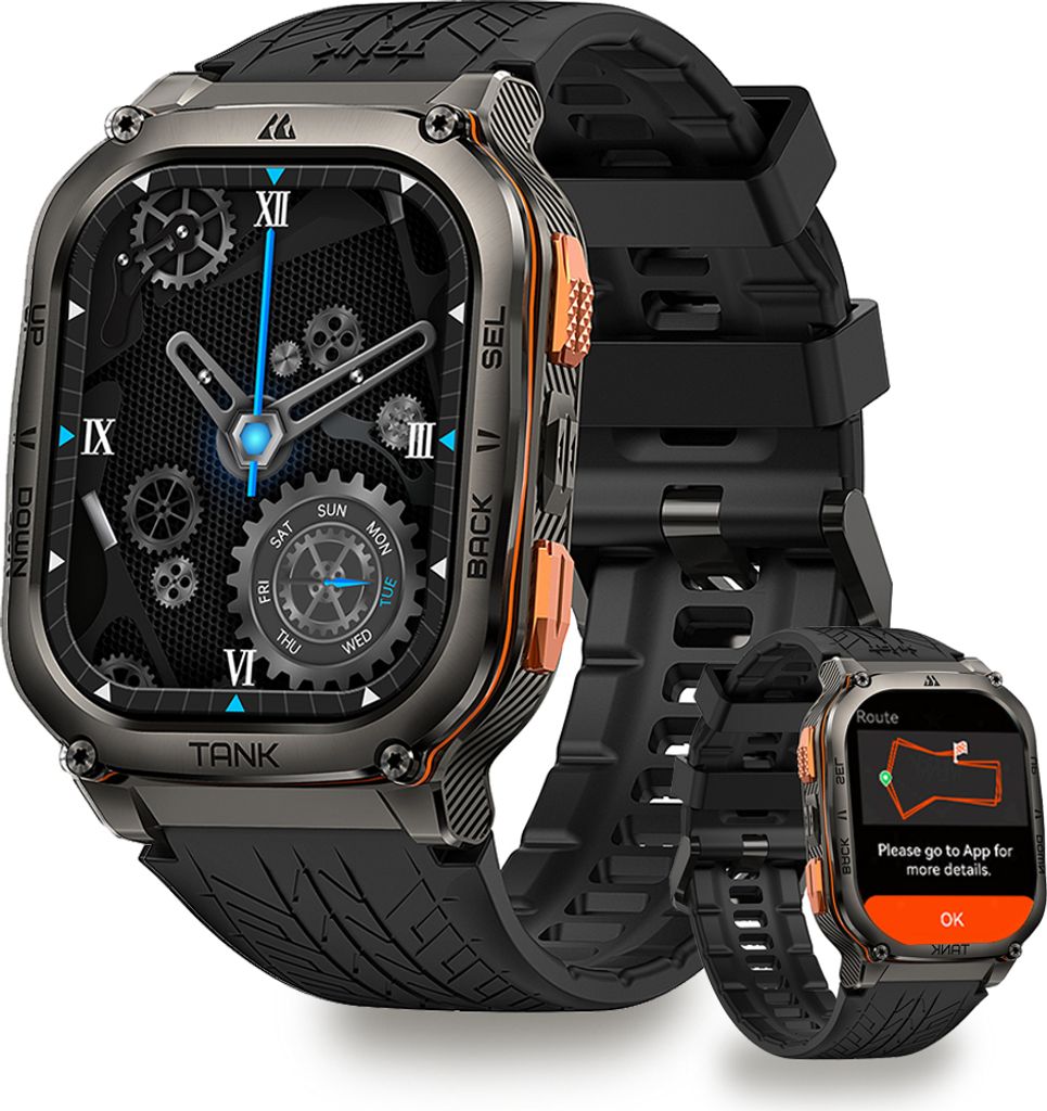 KOSPET TANK M3 ULTRA Smartwatch (1,96 Zoll, Android iOS), Herren Wasserdicht Herzfrequenzmesser Schrittzähler Aktivitätstracker