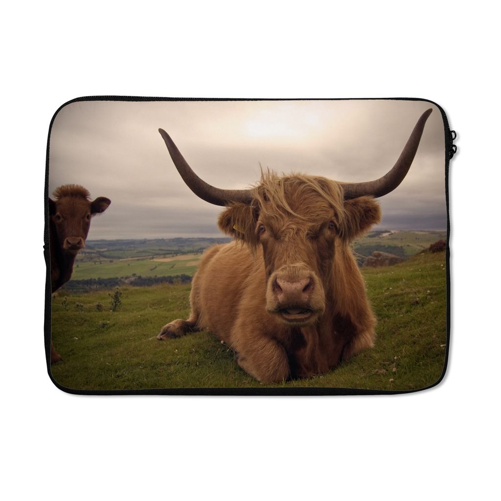 MuchoWow Laptop Hülle 13 Zoll Schottischer Highlander - Tiere - Berg Laptoptasche - Laptophülle - Sleeve - Rundumschutz